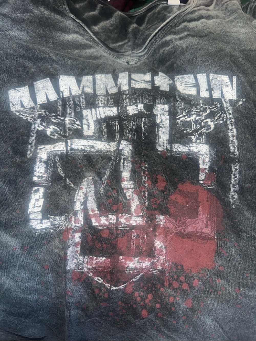 Graphic V-Neck women’s Shirt - Distressed Black with Red Print